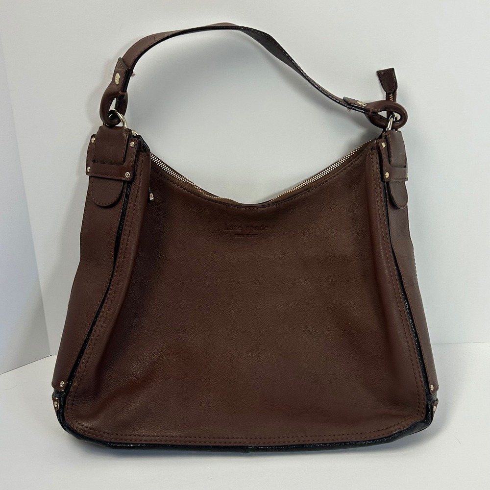 Kate Spade New‎ York Leather Hobo Shoulder Bag Purse Brown Gold Tone Hardware - Picture 9 of 16